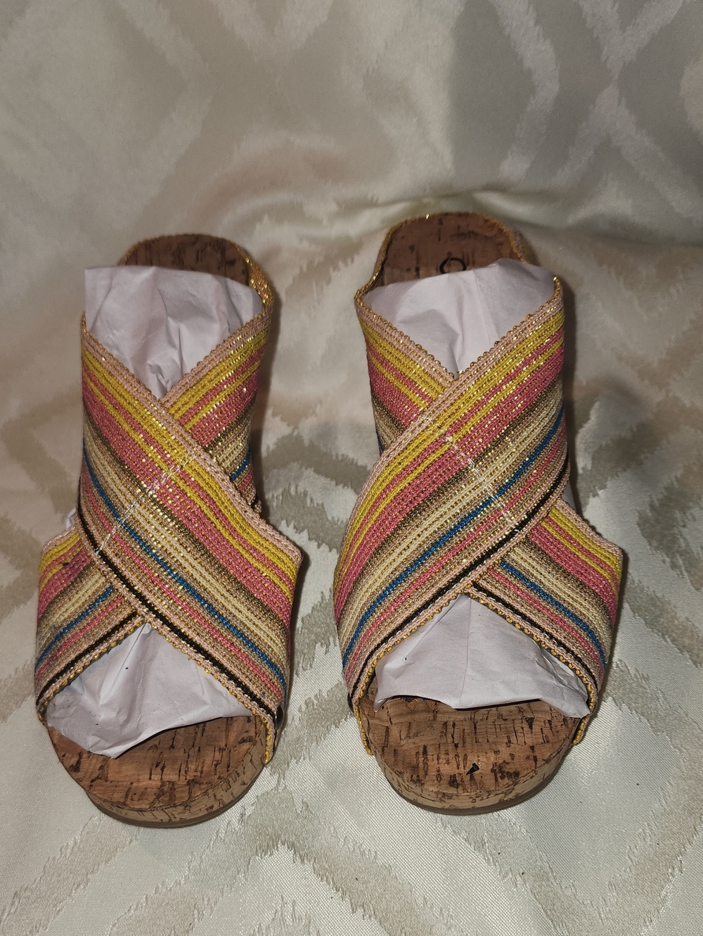 Cato Multicolor Striped Crisscross Wedge Sandals